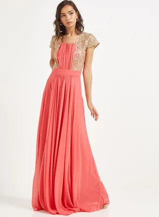 Lace Maxi Dress Peach 