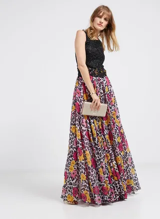Lace Detailed Flared Hemline Maxi Dress Multicolour 