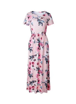 Floral Print Round Neck Maxi Dress Multicolour 