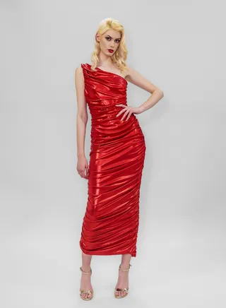 Long Shiny Red Stretch Dress 
