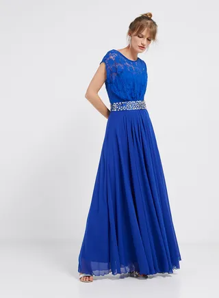 Lace Detailed Maxi Dress Royal Blue 