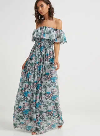 Frill Maxi Dress Grey/Blue 