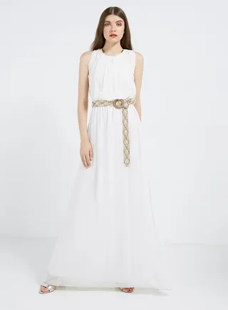 Solid Lace Detailed Maxi Dress White 