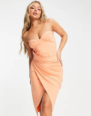 ASOS DESIGN bandeau wrap midi dress in orange