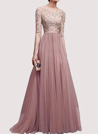 Lace Detailed Bodice Maxi Dress Apricot 