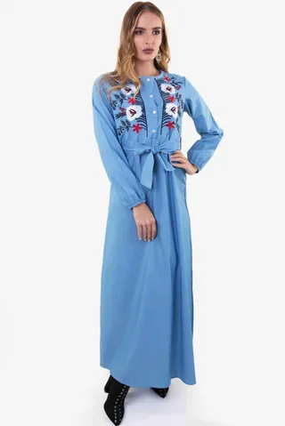 Floral Denim Dress Denim Blue 