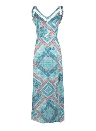 Sling Print Sleeveless Beach Dress Blue/Orange 