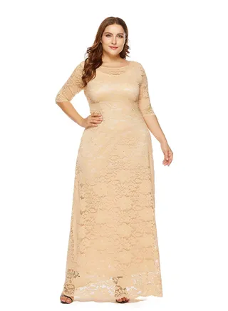 Lace High Waist Pocket Dress Beige 