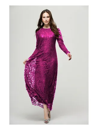Embroidered Net Long Sleeve Dress Purple 