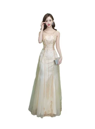 Sequin Queen Evening Dress White/Gold 