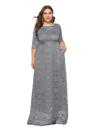 Lace High Waist Pocket Dress Grey 