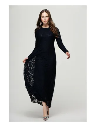 Embroidered Net Long Sleeve Dress Black 