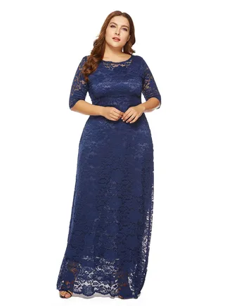 Lace High Waist Pocket Dress Blue 