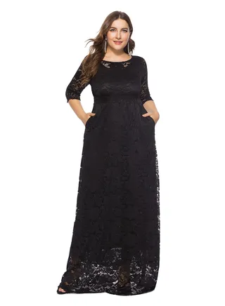 Lace High Waist Pocket Dress Black 