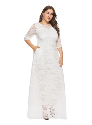 Lace High Waist Pocket Dress White 