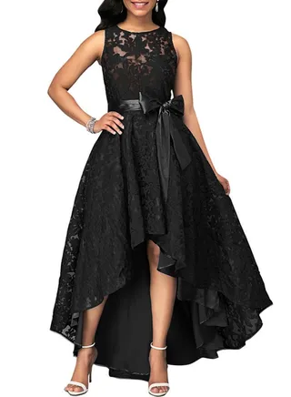 High Low Lace Maxi Dress Black 