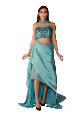Contemporary Linen Party Dress Turquoise 