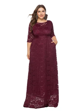 Lace High Waist Pocket Dress Red 