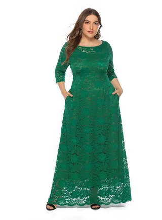 Lace High Waist Pocket Dress Green 
