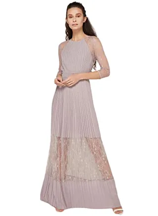 Pleated Lace Dress Purple 