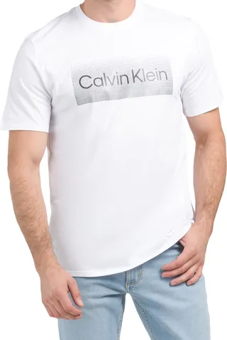 Short Sleeve Grid Blocked Logo Crew Neck Tee