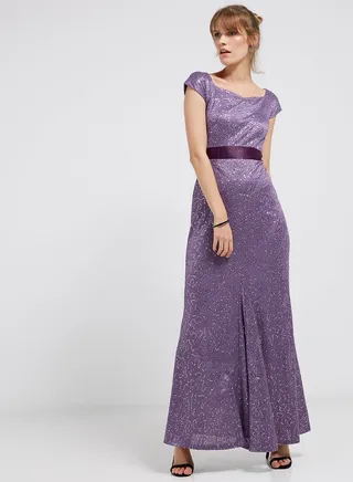 Sequin Detailed Solid Maxi Dress Purple 