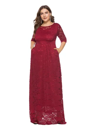 Lace High Waist Pocket Dress Wine red 