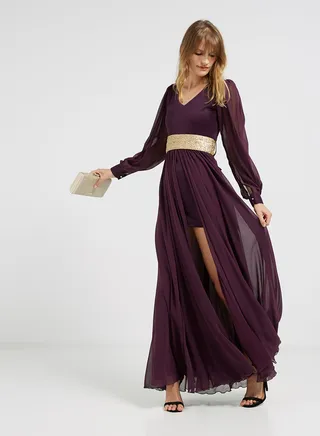 Waist Embellished Maxi Dress Purple 