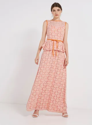 Lace Detailed Sleeveless Maxi Dress Peach 