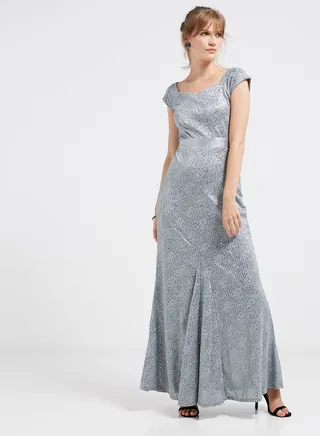 Sequin Detailed Solid Maxi Dress Grey 