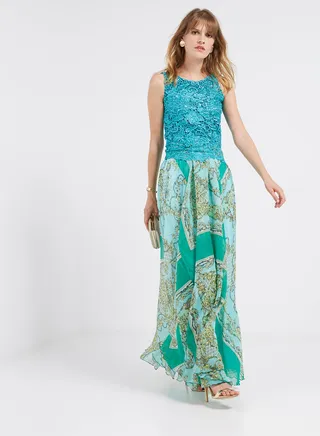 Lace Detailed Flared Hemline Maxi Dress Multicolour 