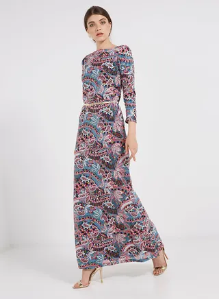 Sequin Detailed Three Quarter Sleeves Maxi Dress Multicolour 