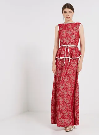 Lace Detailed Sleeveless Maxi Dress Red 