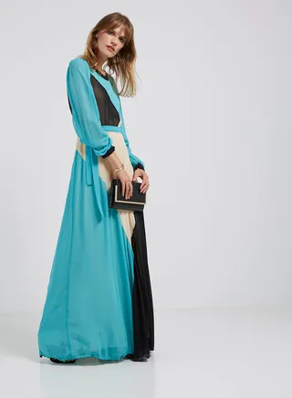 Round Neck Maxi Dress With Self Tie Knot Multicolour 