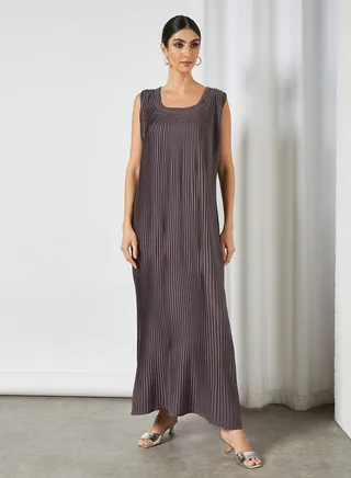 Stylish Scoop Neck Maxi Dress Grey 