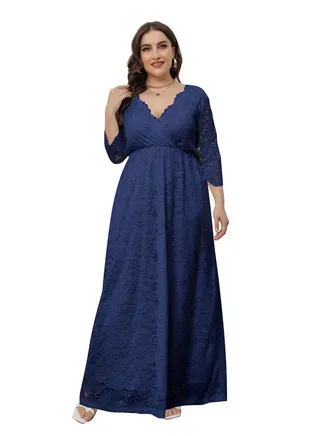 New Lace Dress For Plus-size Women Blue 