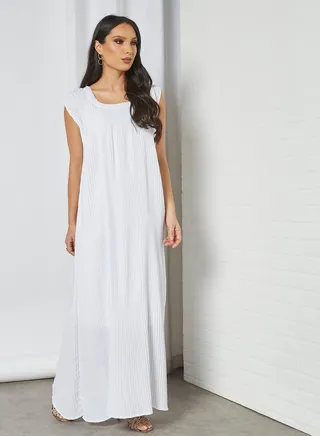 Stylish Scoop Neck Maxi Dress White 