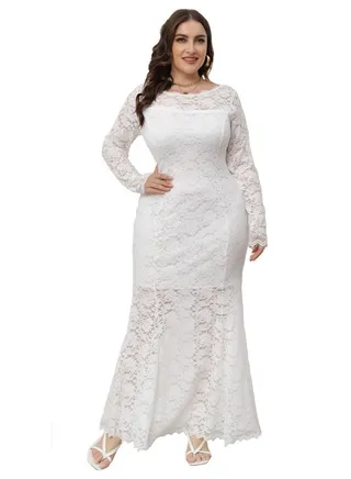 Plus-size Women's New Hollowed-out Lace Fishtail Dress 