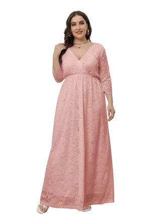 New Lace Dress For Plus-size Women Pink 