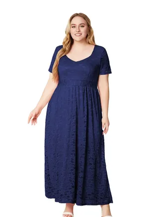 New Lace Dress For Plus-size Women Blue 