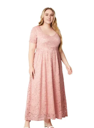 New Lace Dress For Plus-size Women Pink 