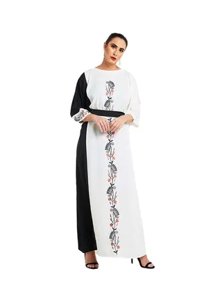 Embroidered Boat Neck Maxi Dress White/Black 