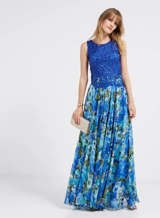 Lace Detailed Flared Hemline Maxi Dress Multicolour 