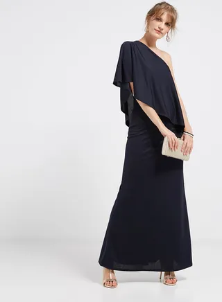 One Shoulder Maxi Dress Dark Blue 