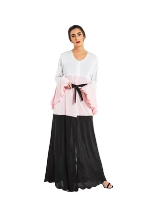 Casual Round Neck Maxi Dress Pink/Black/White 