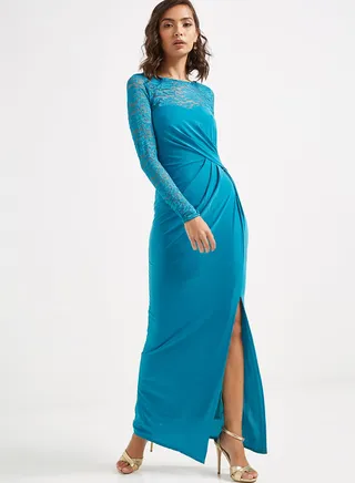 Split Maxi Dress Turquoise 