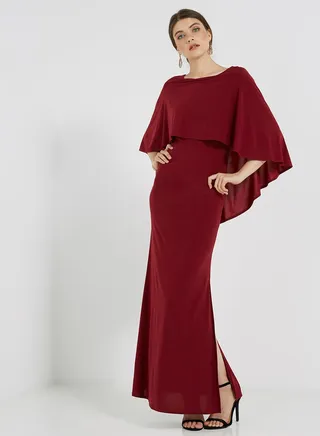Solid Batwing Sleeves Maxi Dress Maroon 
