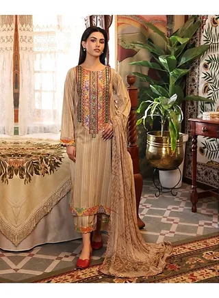 3 Piece Embroidered Handwork Lawn Stitched Dress Soft Stuff Fabric Trouser with Fancy Dupatta Festive Eid Suit - Charizma Collection 