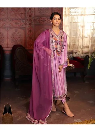 3 Piece Embroidered Handwork Lawn Stitched Dress Soft Stuff Fabric Trouser with Fancy Dupatta Festive Eid Suit - Charizma Collection 