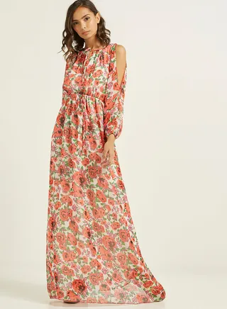 Cold Shoulder Maxi Dress Red 